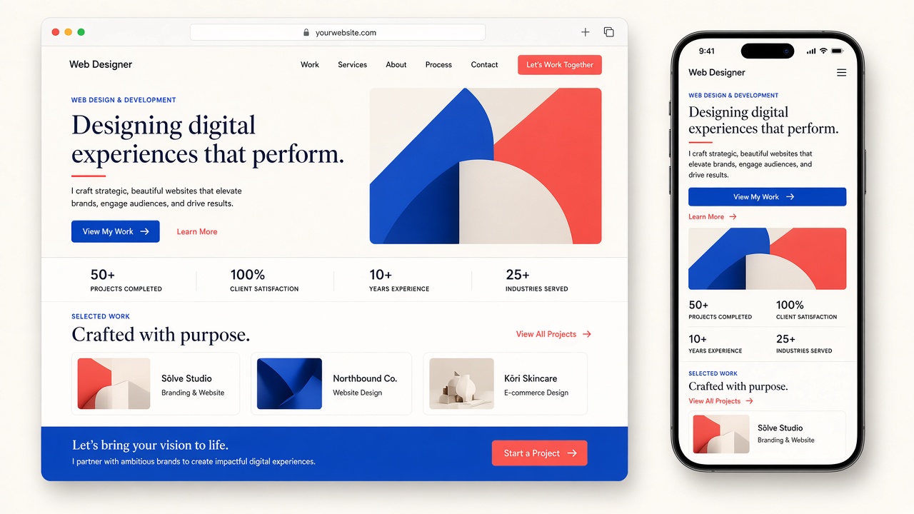 Responsive website shown on desktop and mobile
